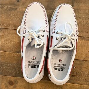 Baseball White and Red Men's Boat Shoes